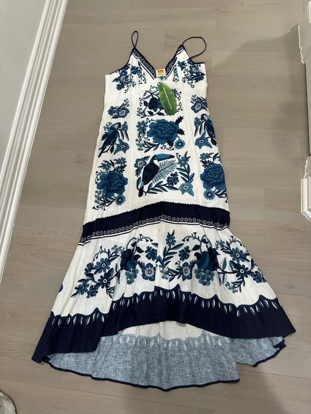 FARM Rio White and Navy Blue Floral Maxi Dress